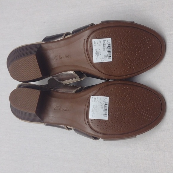 Clarks Collection Leather Heeled Sandals Valarie Dalia Metallic Pewter - Picture 5 of 5